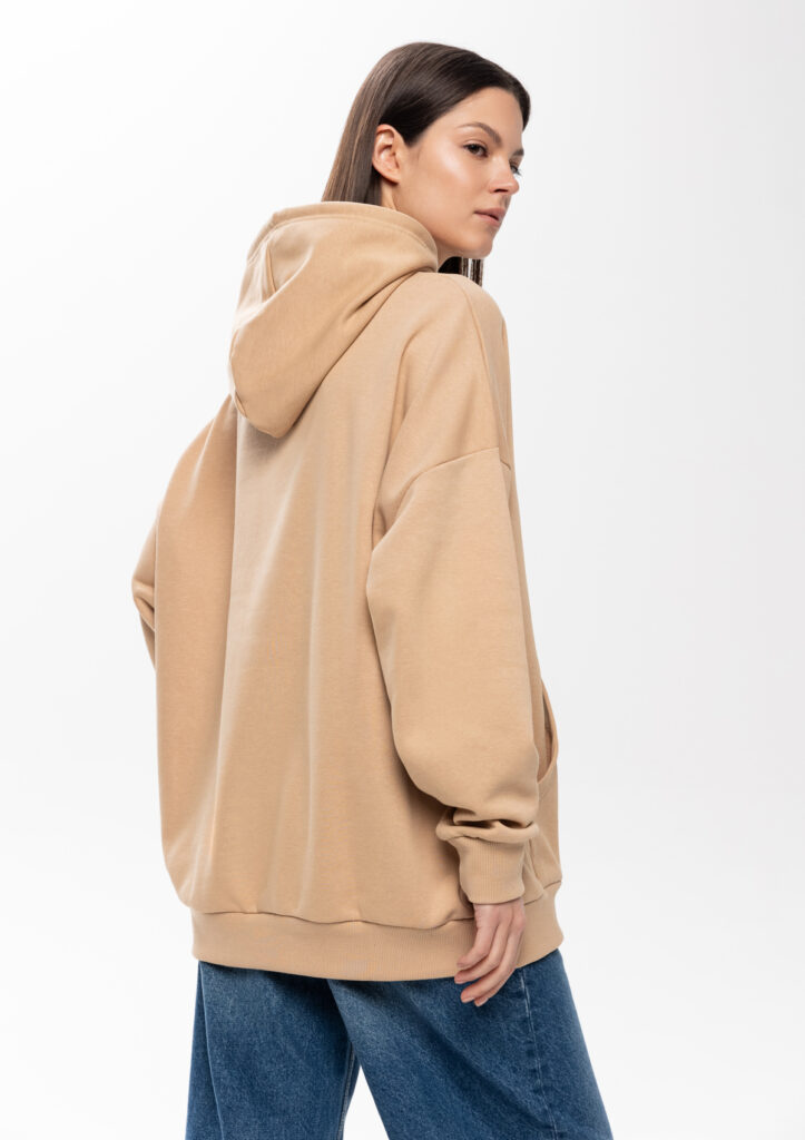 Худи унисекс оверсайз футер без начёса с именной вышивкой (Бежевый)